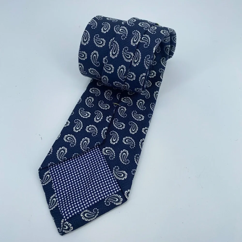 Eton Tie Mens One Size Blue White Paisley‎ Silk Classic Fit Necktie England Made